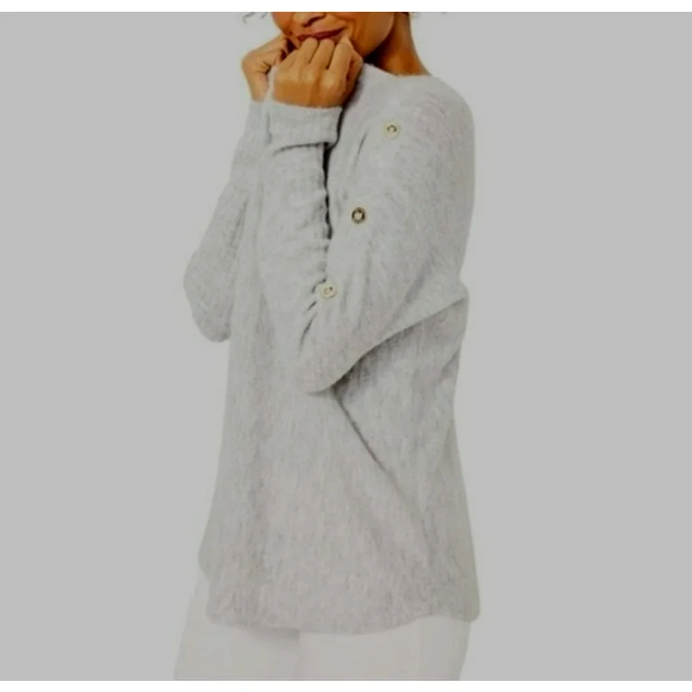 Lilly Pulitzer Arna Pullover Sweater Medium Heathered Seaside Grey Gold Buttons